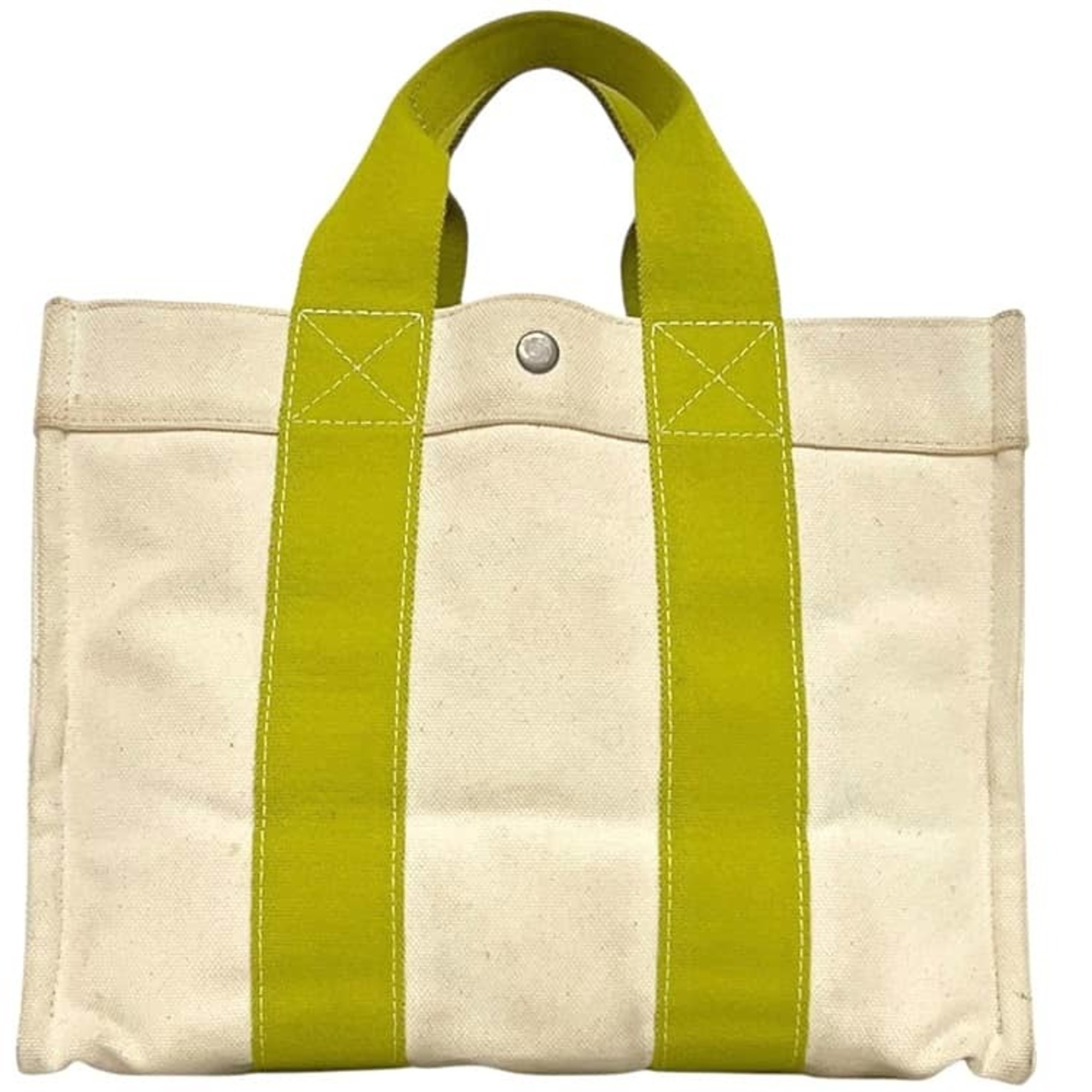 Hermes Bora Pm Tote Bag, White/Green, Canvas.